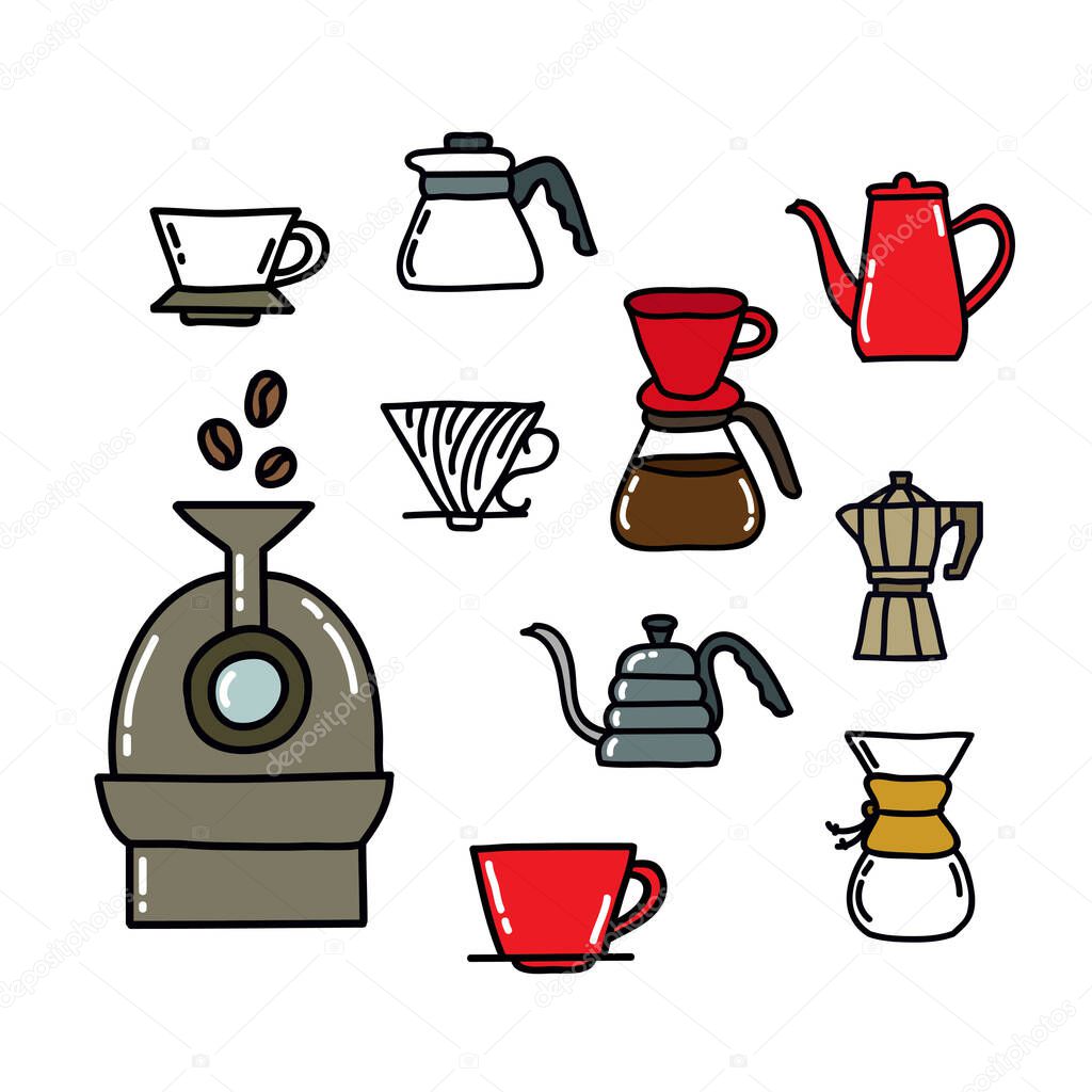 coffee doodle icon, vector color illustration