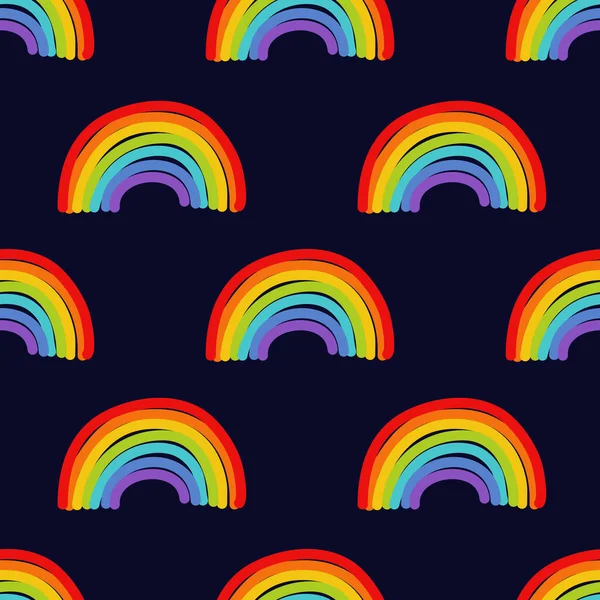 Rainbow seamless doodle pattern, vector illustration — Stock Vector