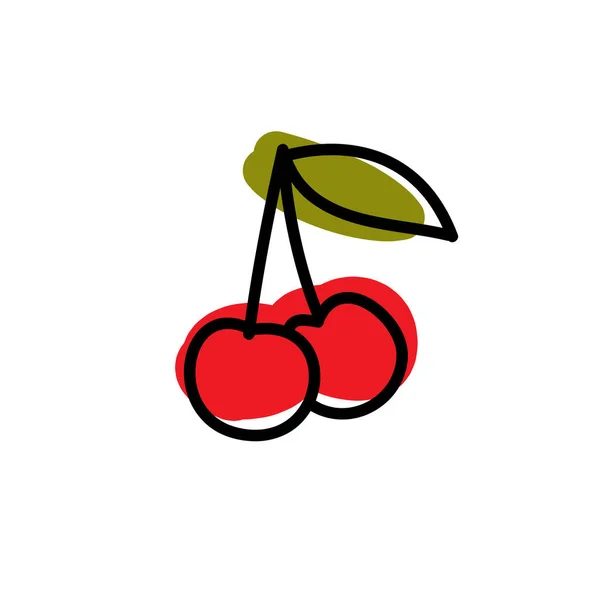 Cherry Doodle Icon Vector Color Illustration — Stock Vector
