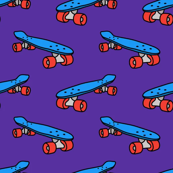 Penny Board Sem Costura Doodle Pattern Ilustração Cor Vetorial —  Vetores de Stock