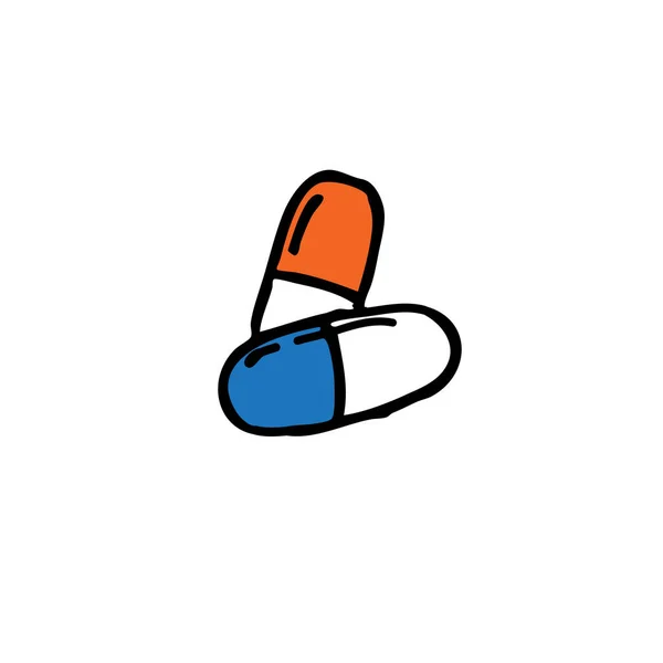 Pillen Doodle Symbol Vektorfarbenillustration — Stockvektor