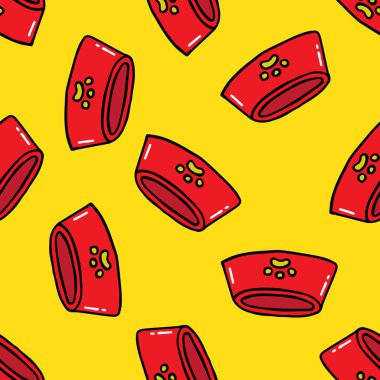 Evcil hayvanlar için kase dikişsiz karalama deseni, vektör rengi çizimi