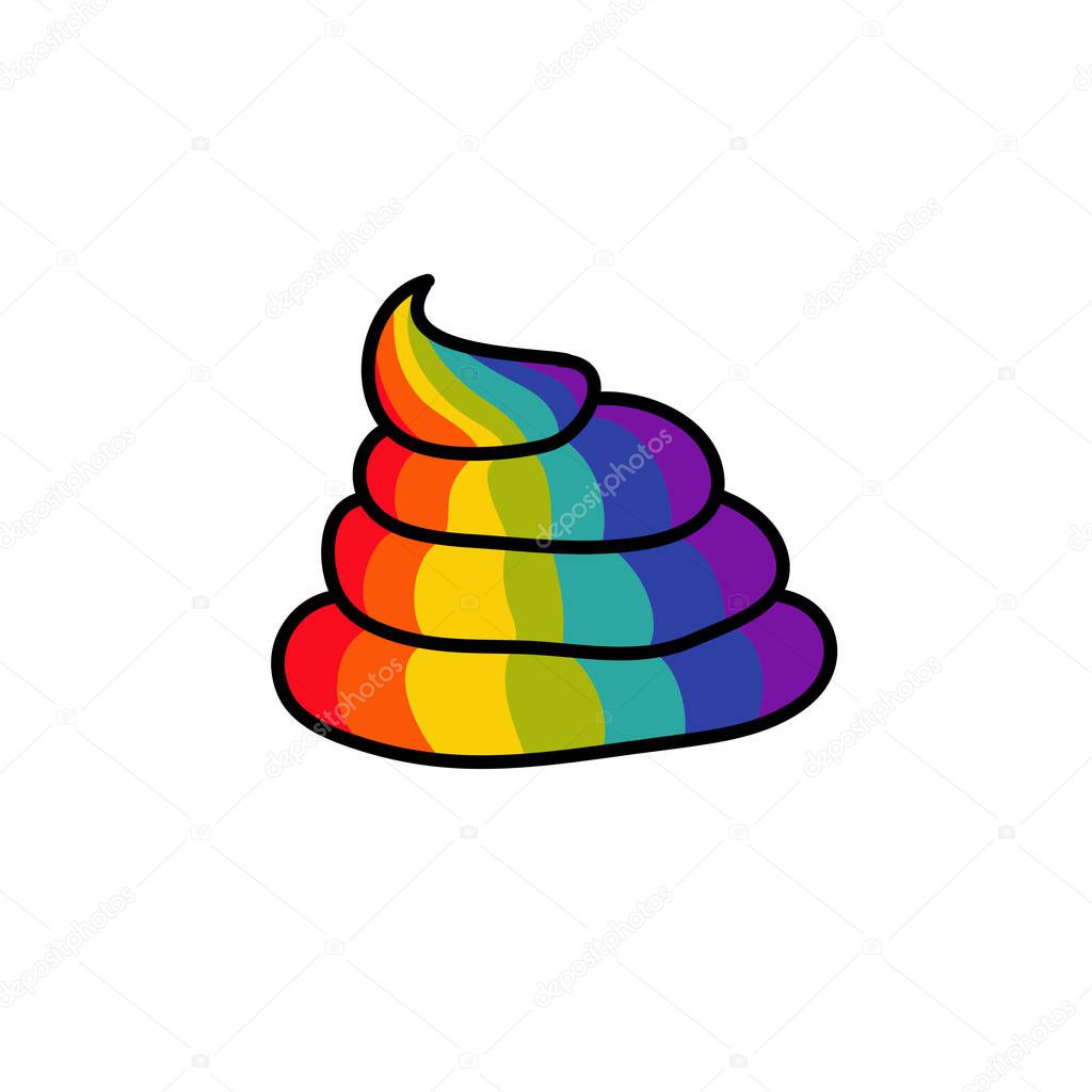 rainbow poo doodle icon, vector color illustration