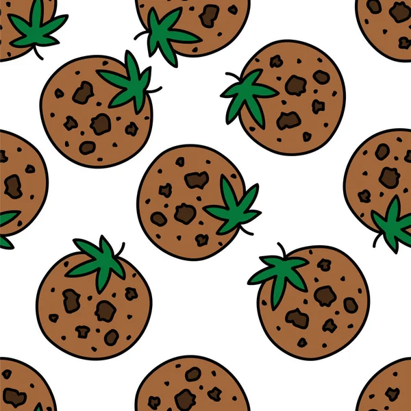 Cookie Marijuana Motif Doodle Sans Couture Illustration Vectorielle Couleur — Image vectorielle