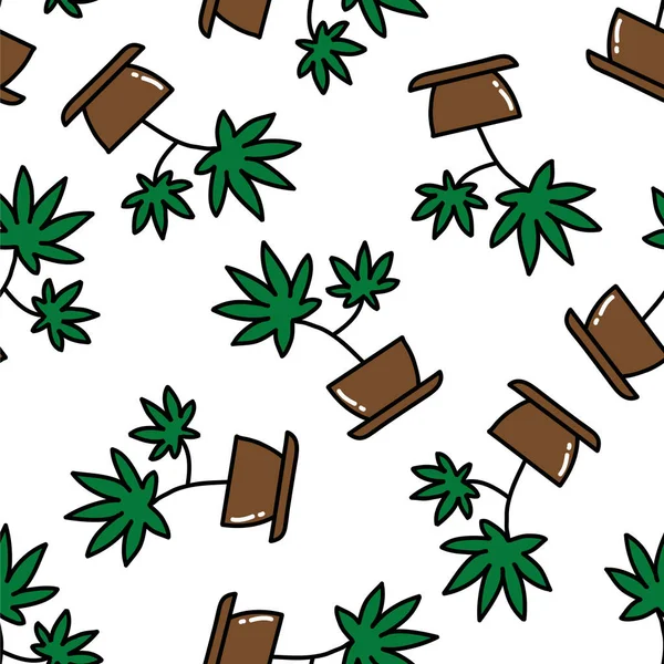 Pianta Marijuana Modello Doodle Senza Soluzione Continuità Illustrazione Colori Vettoriale — Vettoriale Stock