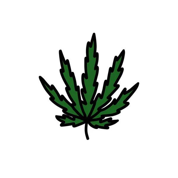 Marihuana Blatt Doodle Symbol Vektorfarbenillustration — Stockvektor
