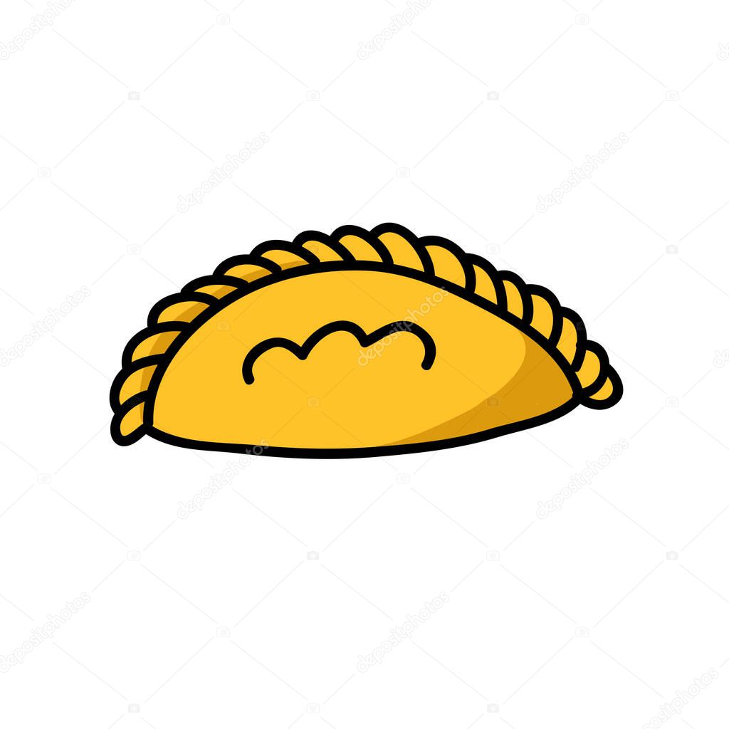 empanada doodle icon, vector color illustration