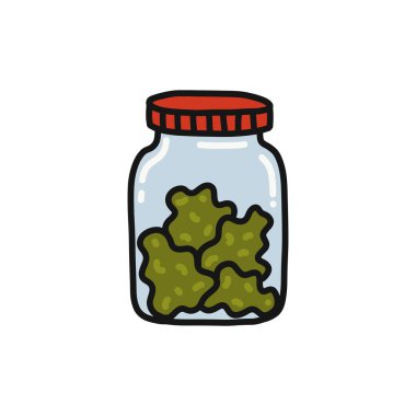 Marihuana tomurcuklu kavanoz karalama simgesi, vektör rengi çizimi