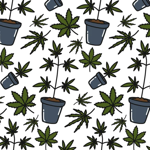 Plante Marijuana Motif Doodle Sans Couture Illustration Vectorielle Couleur — Image vectorielle
