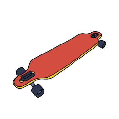 Longboard doodle simgesi, vektör illüstrasyonu