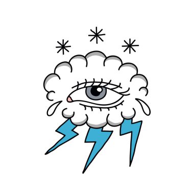 Göz resimli bulut geleneksel dövme flaşı, vektör illüstrasyonu