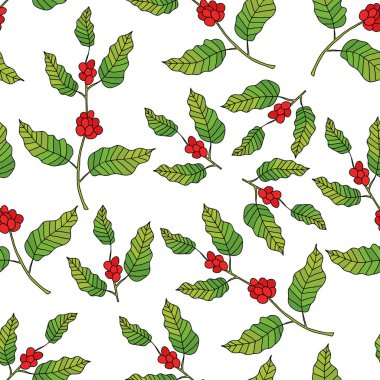 Kahve ağacı dikişsiz karalama deseni, vektör çizimi