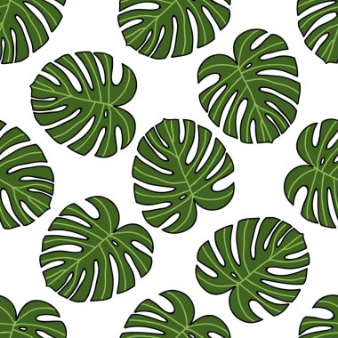 Monstera yaprağı dikişsiz karalama deseni, vektör çizimi