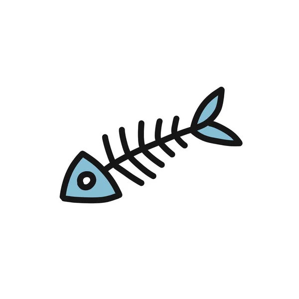 Fish Skeleton Doodle Icon Vector Color Illustration — Stock Vector