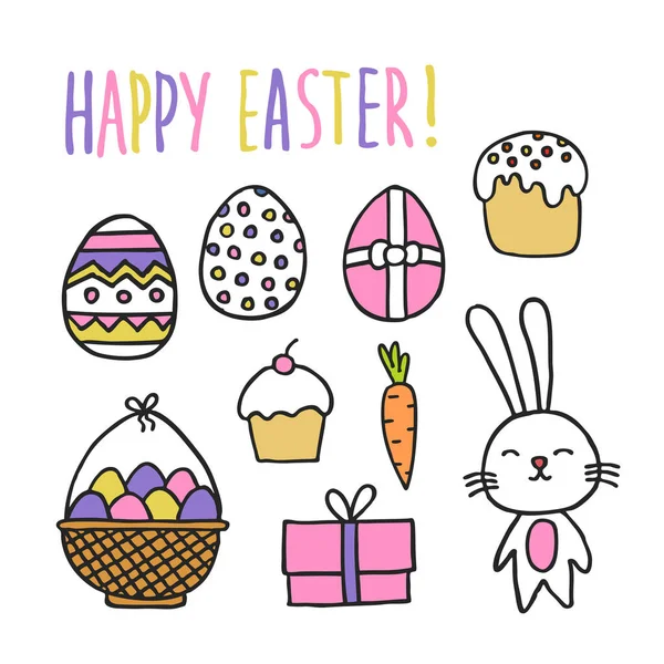 easter doodle icons, vector illustration