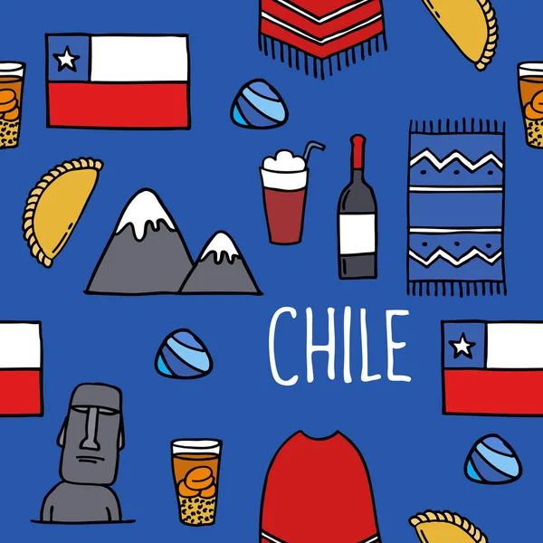 Chiles Ikonen Chilenisches Thema Nahtloses Doodle Muster Vektorillustration — Stockvektor