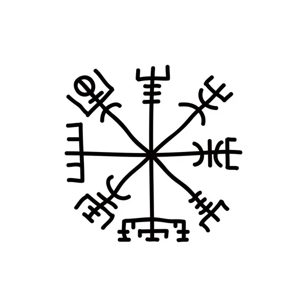 İzlanda sihirli runik işareti, Vegvisir, karalama simgesi, vektör illüstrasyonu