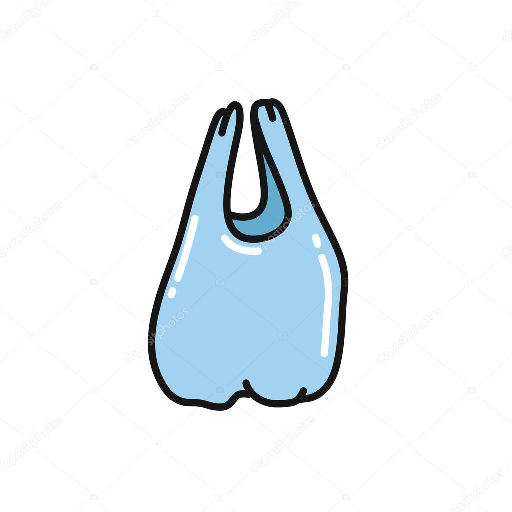 plastic bag doodle icon, vector color illustration