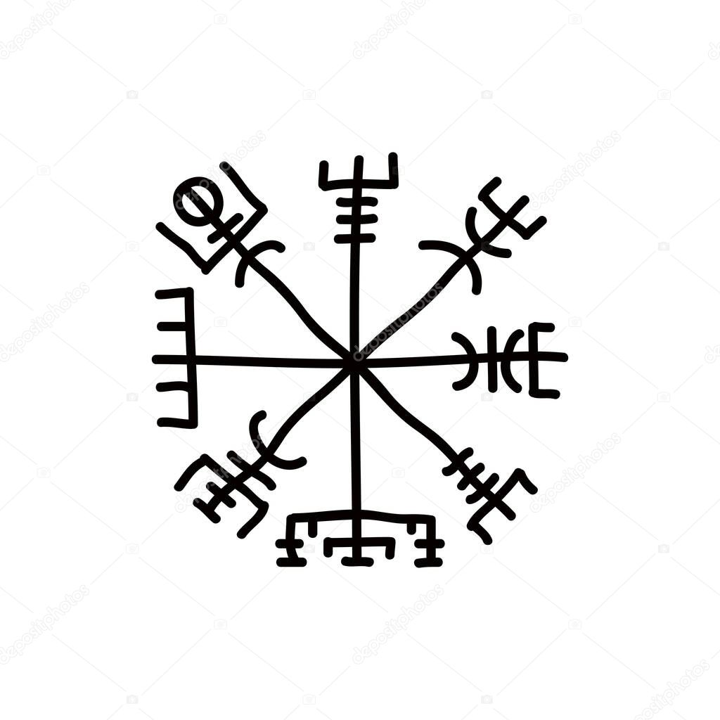 Icelandic magic runic sign, Vegvisir, doodle icon, vector illustration