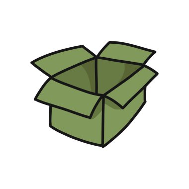 karton kutu karalama simgesi, vektör renk çizimi