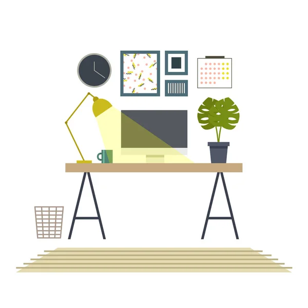 Werk Vanuit Huis Home Office Vector Kleur Illustratie — Stockvector