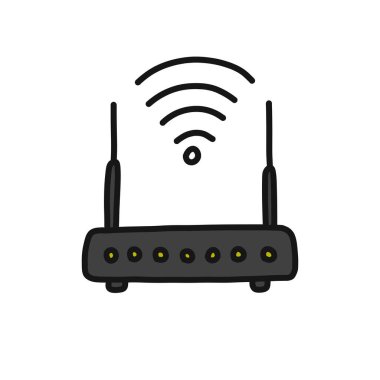 wi fi router doodle simgesi, vektör renk illüstrasyonu