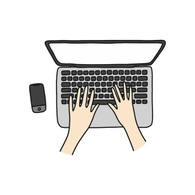 Evden çalışma, ev ofis karalama simgesi, vektör rengi çizimi