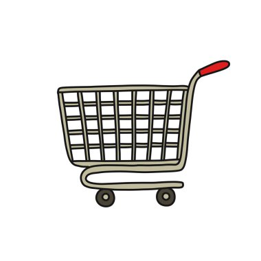 Alışveriş arabası karalama simgesi, vektör rengi çizimi