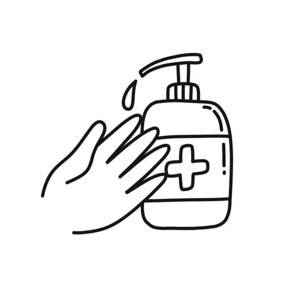 Alkohol Gel Handdesinfektionsmittel Doodle Symbol Vektorfarbenillustration — Stockvektor