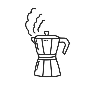 Moka pot doodle simgesi, vektör renk illüstrasyonu