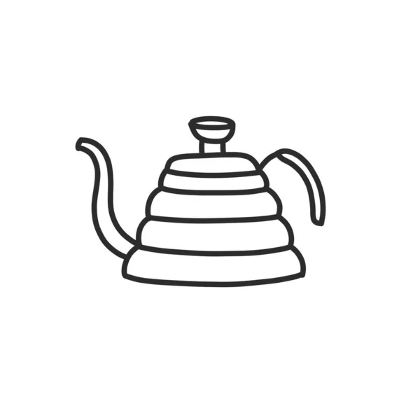 Coffee Kettle Doodle Icon Vector Line Illustration — Stock Vector