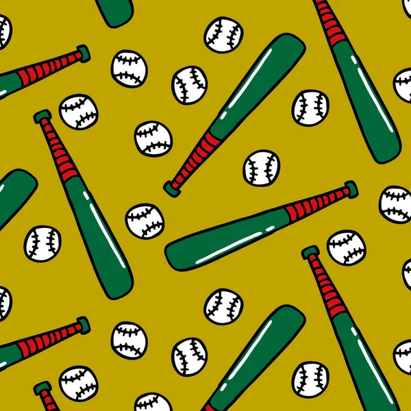Baseball Nahtlose Doodle Muster Vektorfarbenillustration — Stockvektor