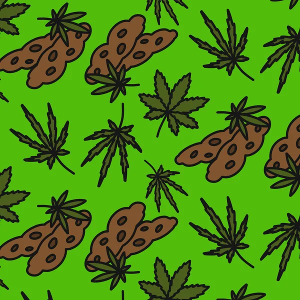 Marihuana Koekje Naadloos Doodle Patroon Vector Kleur Illustratie — Stockvector