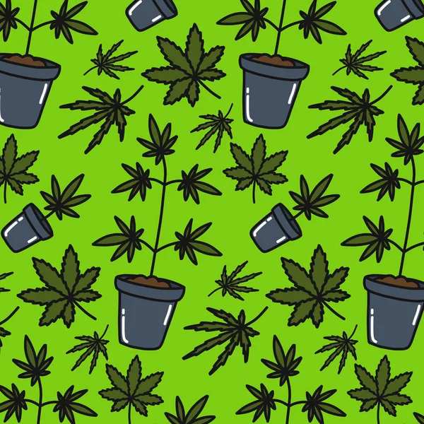 Plante Marijuana Motif Doodle Sans Couture Illustration Vectorielle Couleur — Image vectorielle