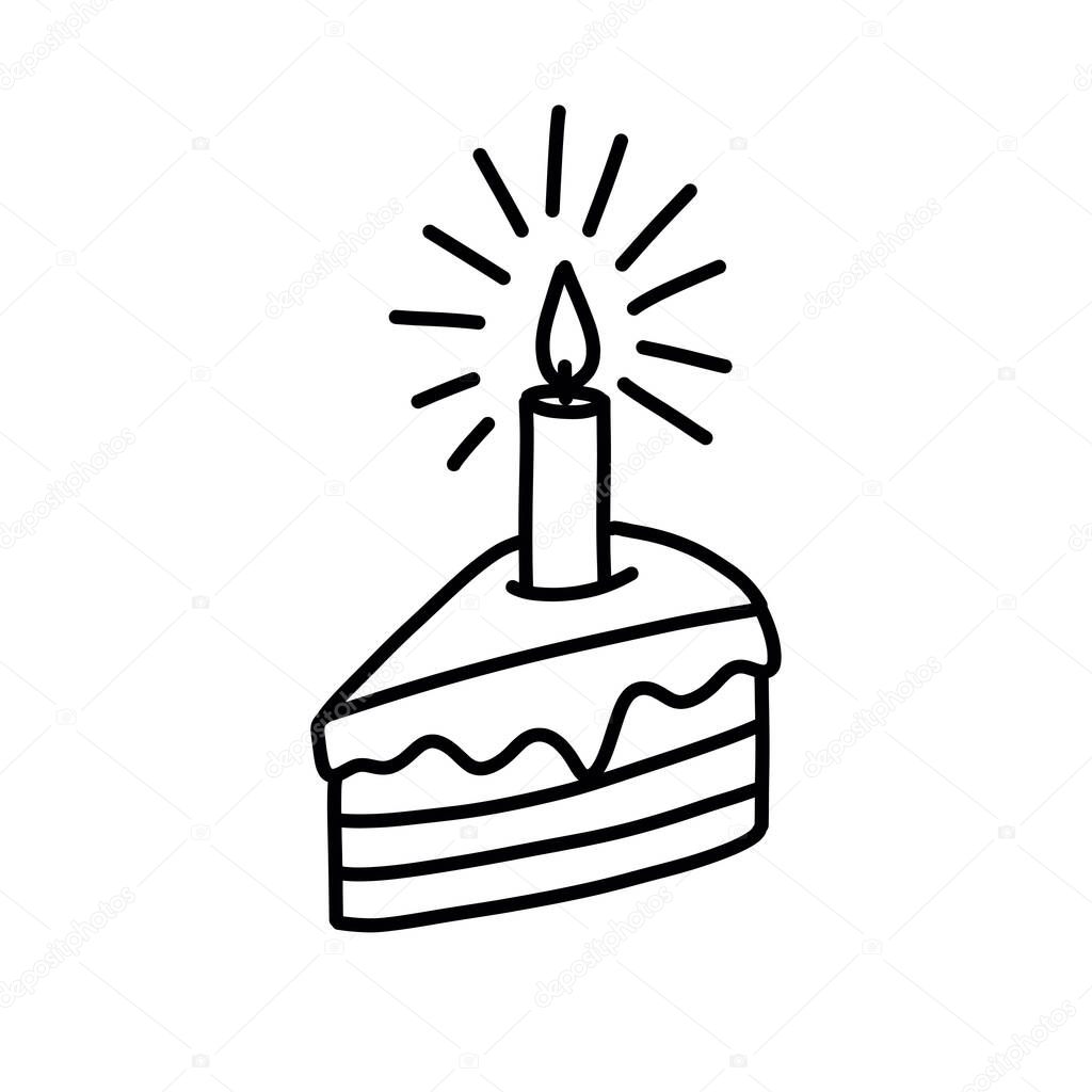 birthday cake doodle icon, vector color illustration