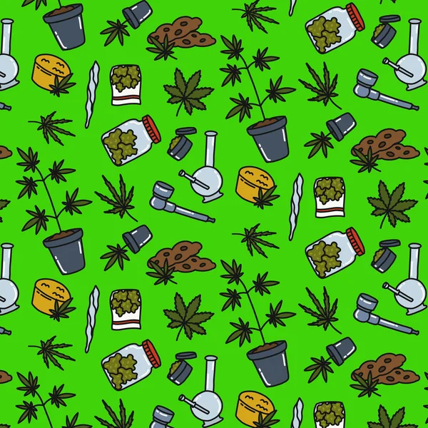 Marijuana Modello Doodle Senza Soluzione Continuità Illustrazione Colori Vettoriale — Vettoriale Stock