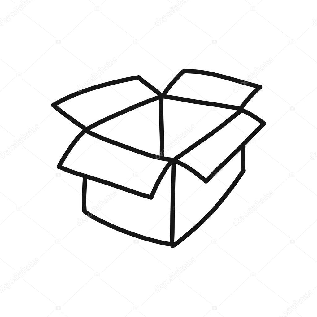 cardboard box doodle icon, vector line illustration