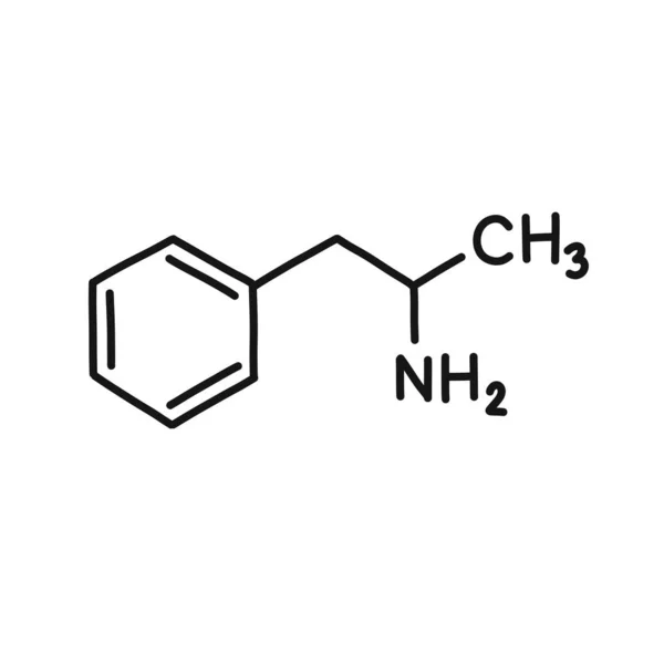 Amfetamin Kimyasal Formül Karalama Simgesi Vektör Çizgisi Çizimi — Stok Vektör
