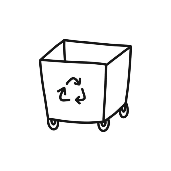 Recycling Mülleimer Doodle Symbol Vektorzeilen Illustration — Stockvektor