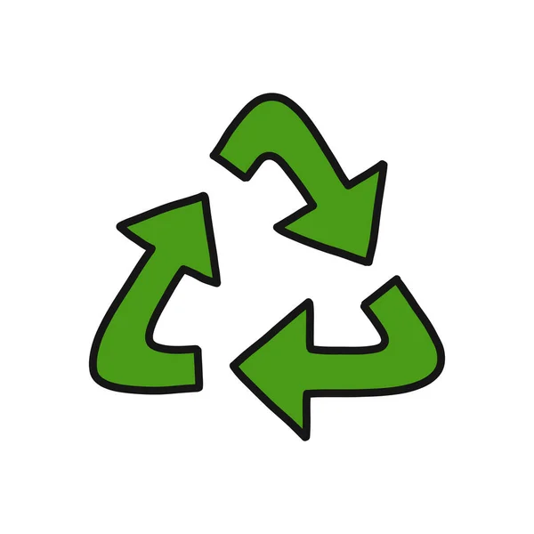 Recycling Symbool Doodle Icoon Vector Eenvoudige Illustratie — Stockvector