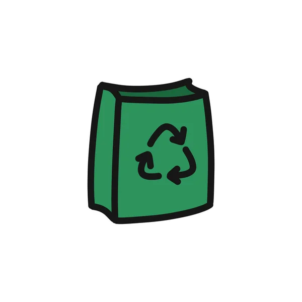 Eco Bolsa Garabato Icono Vector Color Ilustración — Vector de stock