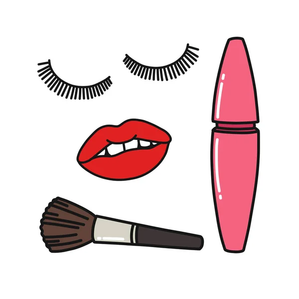 Makeup Cosmetic Doodle Icon Vector Color Illustration — Stock Vector