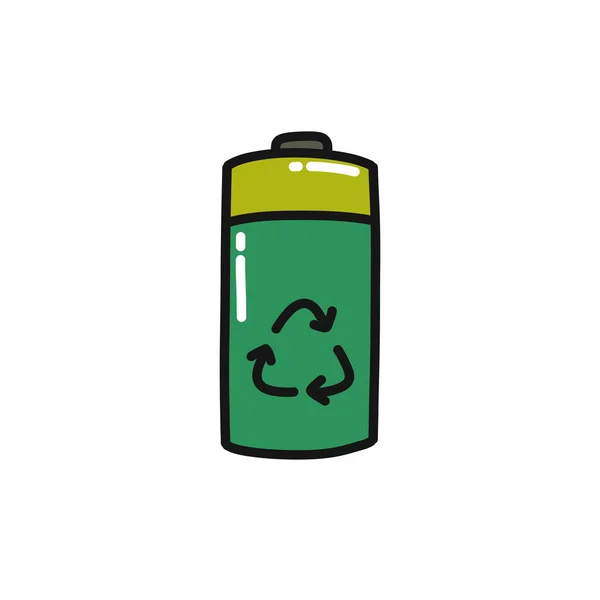 Ícone Doodle Bateria Reciclagem Ilustração Cor Vector —  Vetores de Stock