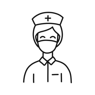 Doktor, hemşire avatar doodle simgesi, vektör çizgisi çizimi