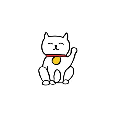 maneki neko doodle simgesi, vektör renk illüstrasyonu