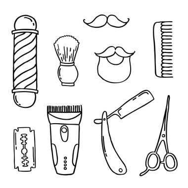 kuaför karalama simgeleri, vektör rengi çizimi