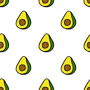 avokado dikişsiz karalama deseni, vektör renk çizimi