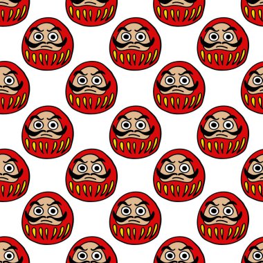 daruma japon geleneksel oyuncak bebeği dikişsiz karalama deseni, vektör rengi çizimi