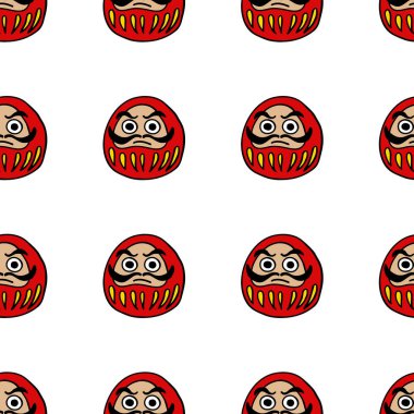 daruma japon geleneksel oyuncak bebeği dikişsiz karalama deseni, vektör rengi çizimi
