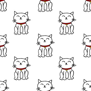 Maneki neko dikişsiz karalama deseni, vektör renk çizimi
